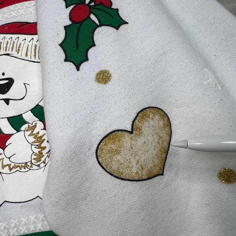 Vintage 90s WHY NOT Teddy Bear Christmas Sweatshirt White Sz 20W Santa Hat - Picture 11 of 12